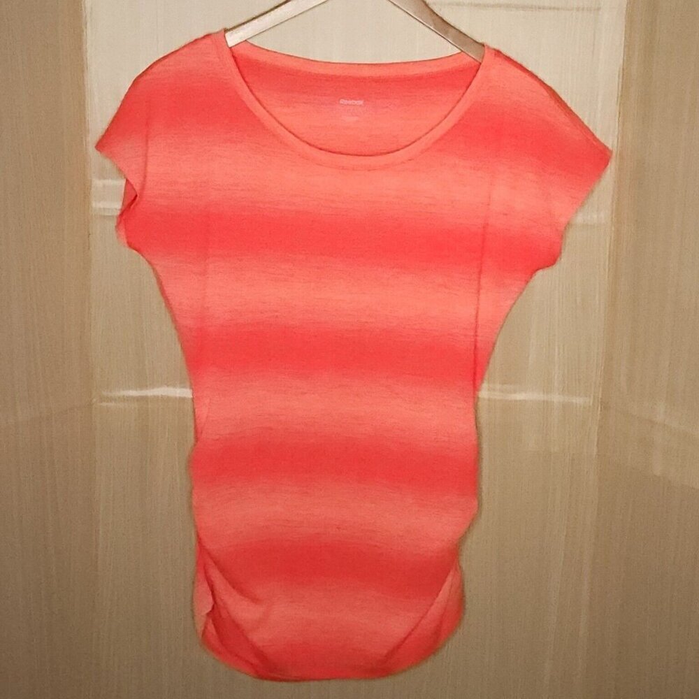 Reebok Orange Striped Athletic Ruched Tunic Top Small